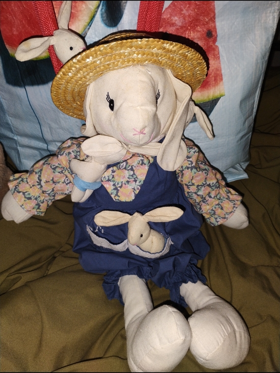 abc distribution Other - Bunny Doll in Blue Dress with Straw Hat - Kids Stuffed Animal